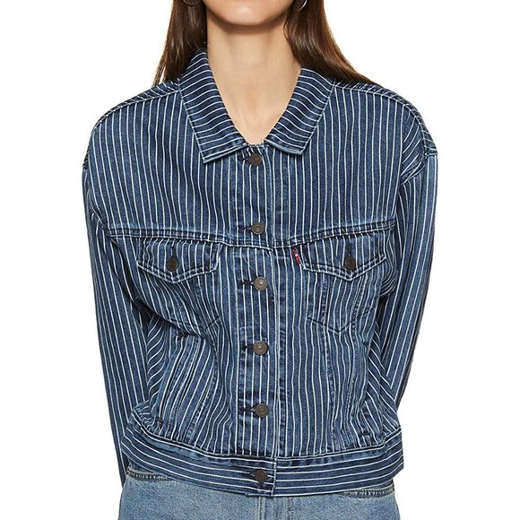 Levi’s Slouch Trucker Jacket Pinstripe Sz XS Jean Denim 1980’s Stranger Things - Picture 8 of 8